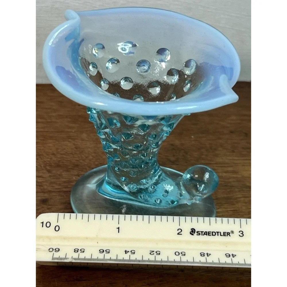 As Is-vtg Fenton Hobnail Blue Opalescent  Toothpick Holder Cornucopia